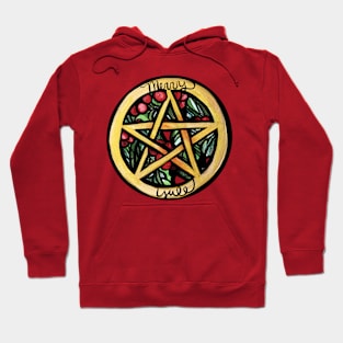 Merry Yule Pentacle Holly Berry Hoodie